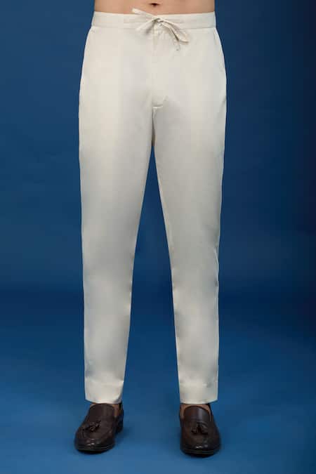 Buy_Countrymade_Ivory Cotton Line Pattern Kurta And Pant Set _Online_at_Aza_Fashions