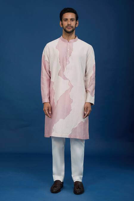 Buy_Countrymade_Pink Cotton Line Pattern Kurta And Pant Set 
