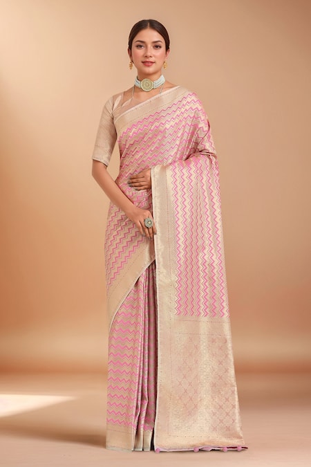 Samyukta Singhania Zari Woven Pink Banarasi Silk Saree With Blouse 
