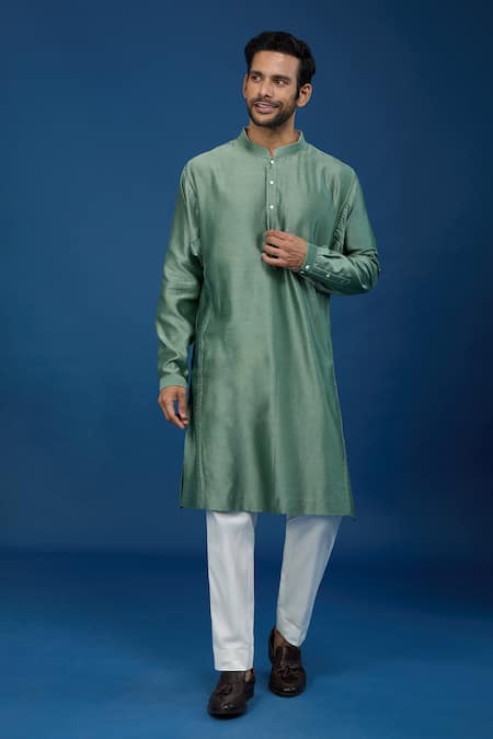 Countrymade Green Sage Kurta And Pant Set 
