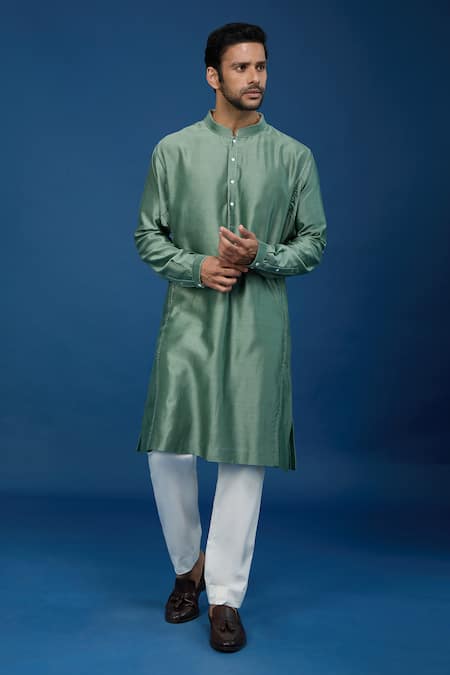 Shop_Countrymade_Green Sage Kurta And Pant Set _Online_at_Aza_Fashions