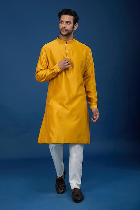 Countrymade Mustard Cotton Yellow Kurta And Pant Set 