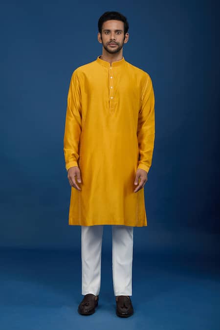 Buy_Countrymade_Mustard Cotton Yellow Kurta And Pant Set _Online_at_Aza_Fashions