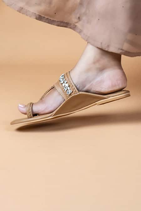 Preet Kaur Beige Embellished Kolhapuri Flats 