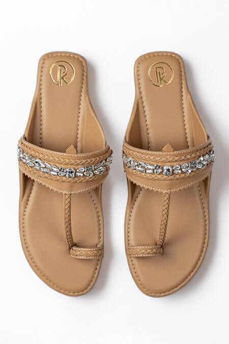 Shop Preet Kaur Beige Embellished Kolhapuri Flats Online at Aza Fashions Shop_Preet Kaur_Beige Embellished Kolhapuri Flats _Online_at_Aza_Fashions