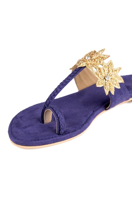 Preet Kaur Purple Suede Lotus Kolhapuri Flats Online at Aza Fashions Preet Kaur_Purple Suede Lotus Kolhapuri Flats _Online_at_Aza_Fashions