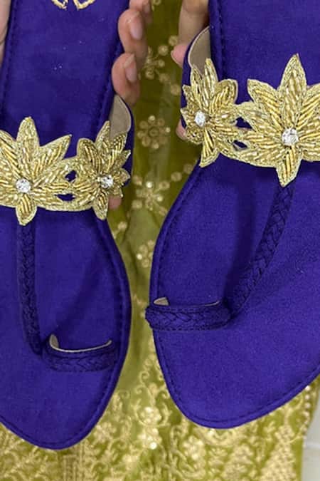 Buy Preet Kaur Purple Suede Lotus Kolhapuri Flats Online at Aza Fashions Buy_Preet Kaur_Purple Suede Lotus Kolhapuri Flats _Online_at_Aza_Fashions