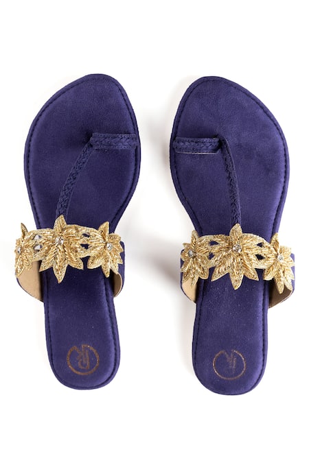 Preet Kaur Purple Suede Lotus Kolhapuri Flats 
