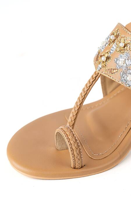 Buy_Preet Kaur_Beige Beads, Crystals Mukaish Heels _Online_at_Aza_Fashions