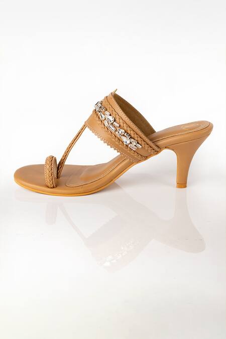Preet Kaur_Beige Embellished Kolhapuri Heels _Online_at_Aza_Fashions