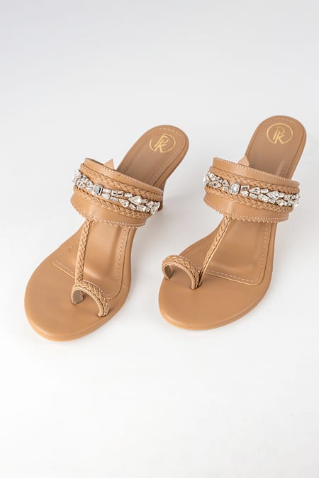 Preet Kaur Beige Embellished Kolhapuri Heels 