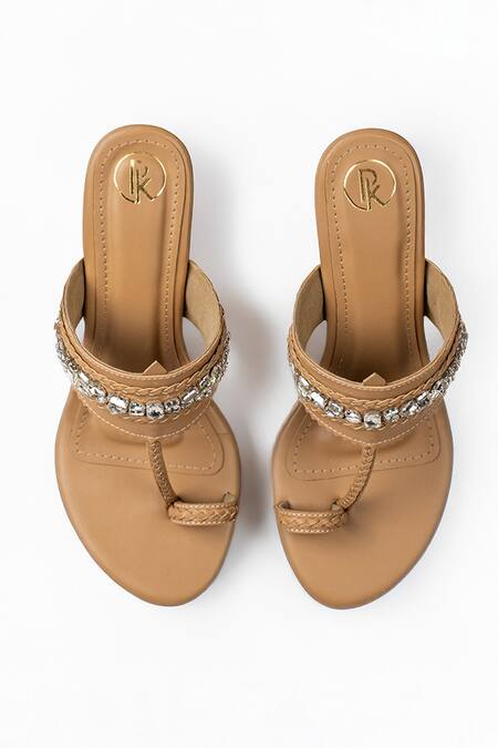 Shop_Preet Kaur_Beige Embellished Kolhapuri Heels _Online_at_Aza_Fashions