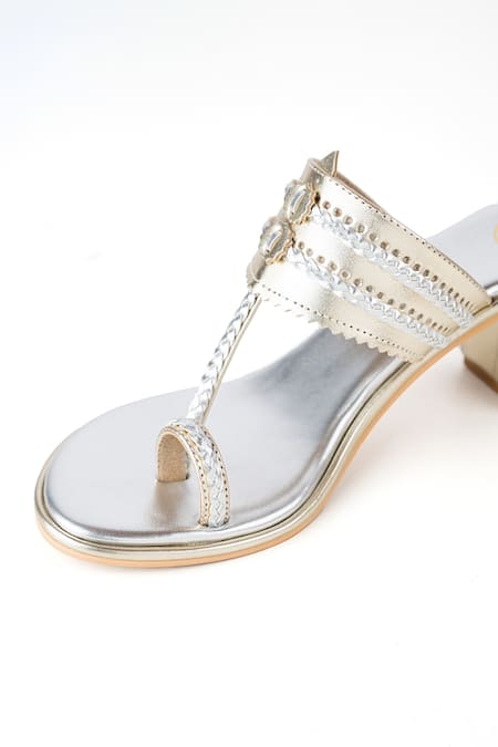 Preet Kaur Gold Beads And Silver Two Tone Embellished Heels Online at Aza Fashions Preet Kaur_Gold Beads And Silver Two Tone Embellished Heels _Online_at_Aza_Fashions