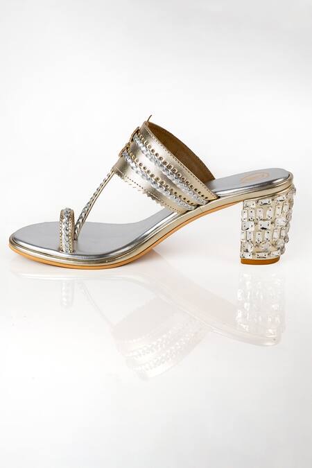 Buy Preet Kaur Gold Beads And Silver Two Tone Embellished Heels Online at Aza Fashions Buy_Preet Kaur_Gold Beads And Silver Two Tone Embellished Heels _Online_at_Aza_Fashions