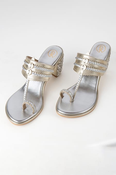 Preet Kaur Gold & Silver Two Tone Embellished Heels 