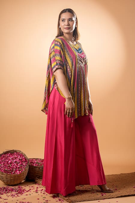 Mamicha_Multi Color Cotton Embroidery Round Neck Multicolor Designer Kurta And Pant Set_Online_at_Aza_Fashions