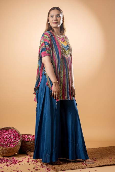 Buy_Mamicha_Multi Color Cotton Embroidery Round Neck Multicolor Designer Kurta And Pant Set_Online_at_Aza_Fashions