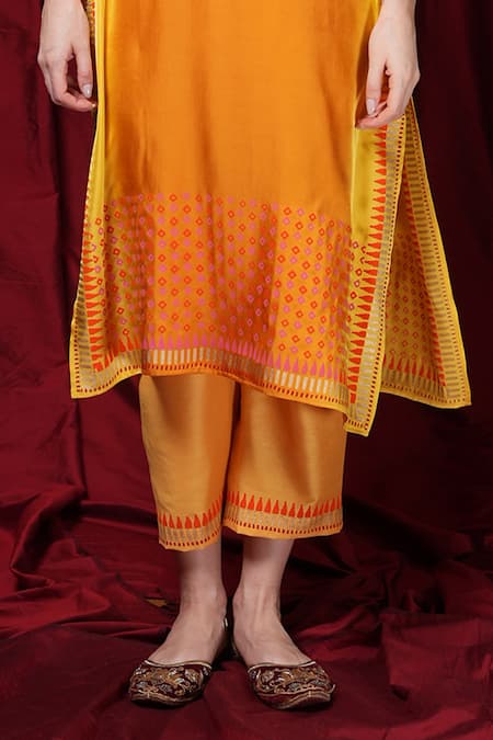 Shop Krishna Mehta Orange Round Neck Placement Printed Tunic Online at Aza Fashions Shop_Krishna Mehta_Orange Round Neck Placement Printed Tunic _Online_at_Aza_Fashions