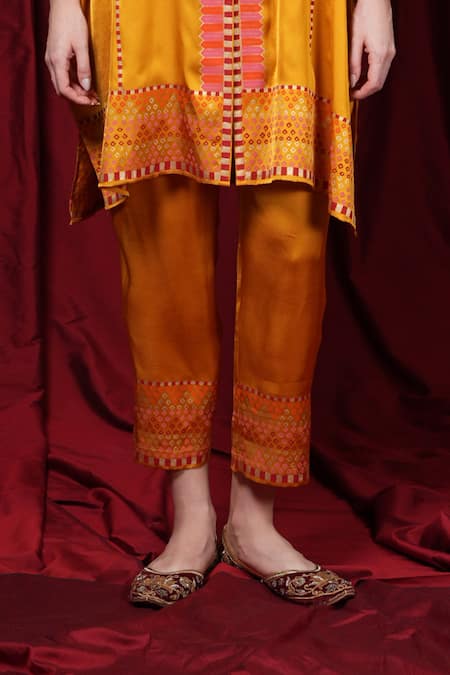 Krishna Mehta_Yellow Modal Embroidery Round Neck Placement Printed Tunic _Online_at_Aza_Fashions