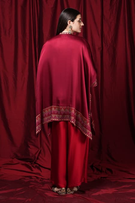 Shop Krishna Mehta Red Modal Round Neck Block Print Kaftan at Aza Fashions Shop_Krishna Mehta_Red Modal Round Neck Block Print Kaftan _at_Aza_Fashions