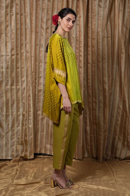 Shop Krishna Mehta Lime Modal Round Neck Scattered Dot Print Kaftan Online at Aza Fashions Shop_Krishna Mehta_Lime Modal Round Neck Scattered Dot Print Kaftan _Online_at_Aza_Fashions