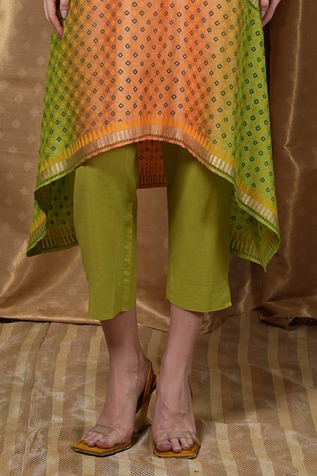 Krishna Mehta_Orange Modal Round Neck Geometric Print Tunic _Online_at_Aza_Fashions