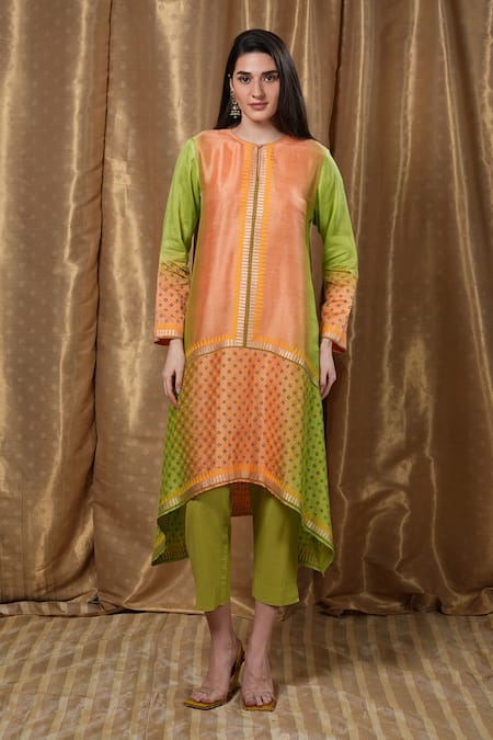 Buy_Krishna Mehta_Orange Modal Round Neck Geometric Print Tunic 