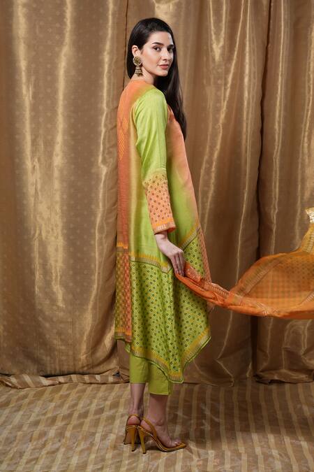 Shop_Krishna Mehta_Orange Modal Round Neck Geometric Print Tunic 