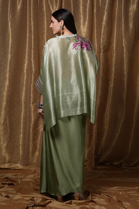 Krishna Mehta Floral Neckline Embroidered Kaftan 