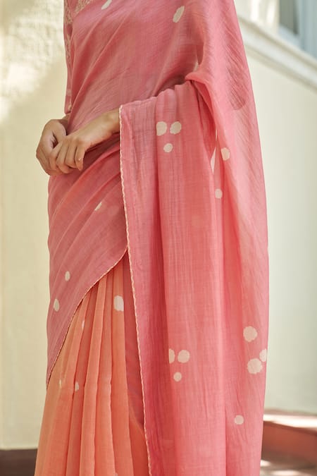 Vaayu_Pink Cotton Peony Print Saree With Unstitched Blouse Piece_Online_at_Aza_Fashions