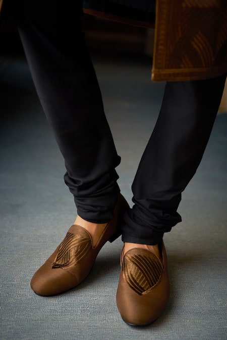 Seema Gujral_Brown Tissue, Silk, Cotton Textured Sherwani Set _Online_at_Aza_Fashions