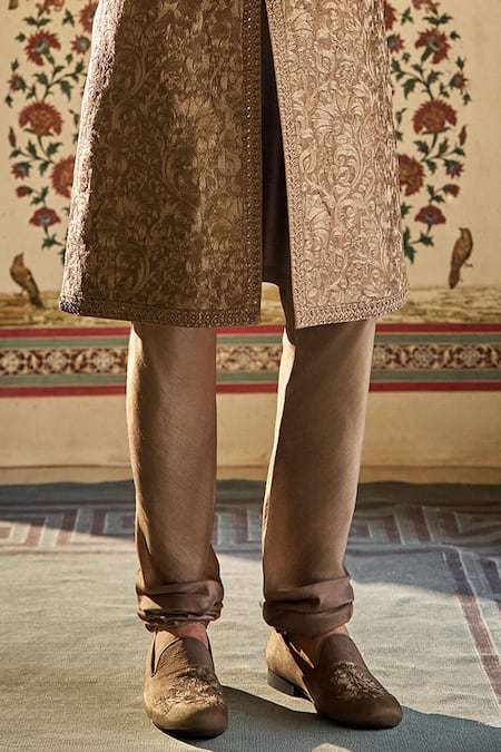 Seema Gujral_Slate Silk Embroidery Sherwani Set _Online_at_Aza_Fashions