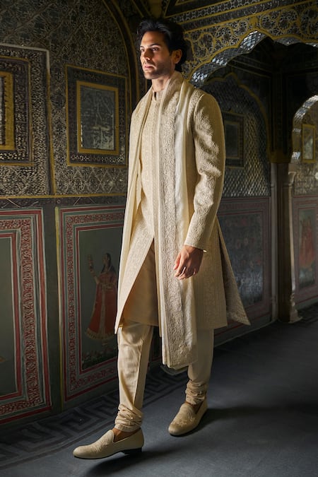 Seema Gujral Cream Silk Embroidery Sherwani Set