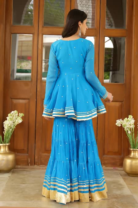 Sanam Embroidered Peplum Kurta Sharara Set 