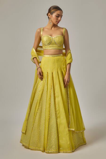 Priyal Prakash_Yellow Organza, Net Sequins, Embroidery Hand Lehenga Set _Online_at_Aza_Fashions