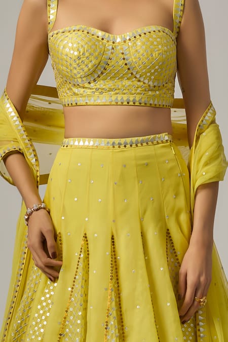 Shop_Priyal Prakash_Yellow Organza, Net Sequins, Embroidery Hand Lehenga Set _Online_at_Aza_Fashions