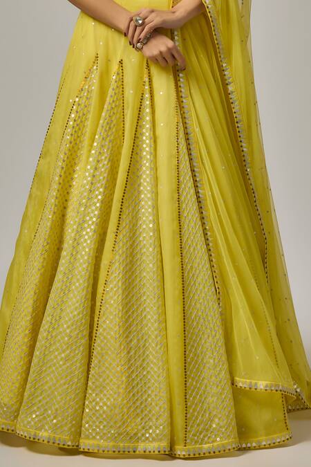 Priyal Prakash_Yellow Organza, Net Sequins, Embroidery Hand Lehenga Set _at_Aza_Fashions