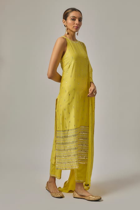 Shop Priyal Prakash Yellow Chanderi, Cotton, Viscose, Organza Embroidery, Hand Straight Kurta Set Online at Aza Fashions Shop_Priyal Prakash_Yellow Chanderi, Cotton, Viscose, Organza Embroidery, Hand Straight Kurta Set _Online_at_Aza_Fashions
