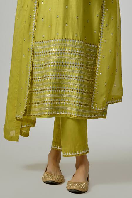 Buy_Priyal Prakash_Green Viscose, Organza Embroidery, Sequins Halter Neck Hand Kurta Set _Online_at_Aza_Fashions