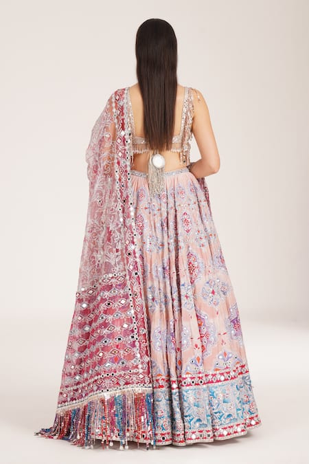 Abhinav Mishra Ucla Peach Chanderi Embroidered Lehenga Set 