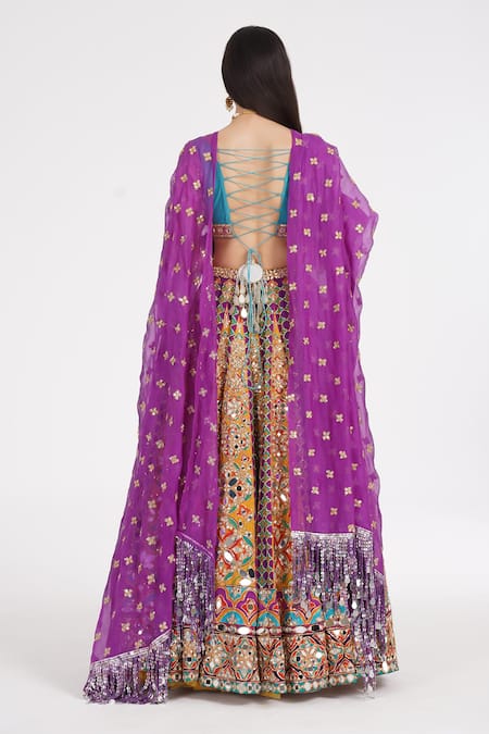 Abhinav Mishra Tangerine Hues Chanderi Embroidered Lehenga Set 