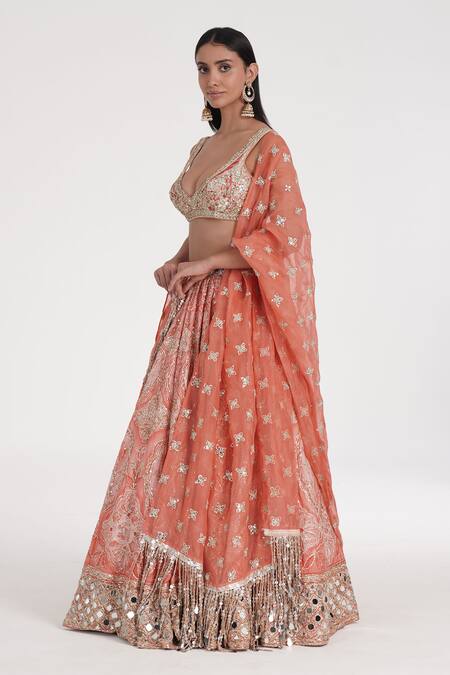 Buy Abhinav Mishra Orange Chanderi, Organza Mirrors, Zari, Embroidery Saffron Pale Lehenga Set Online at Aza Fashions Buy_Abhinav Mishra_Orange Chanderi, Organza Mirrors, Zari, Embroidery Saffron Pale Lehenga Set _Online_at_Aza_Fashions