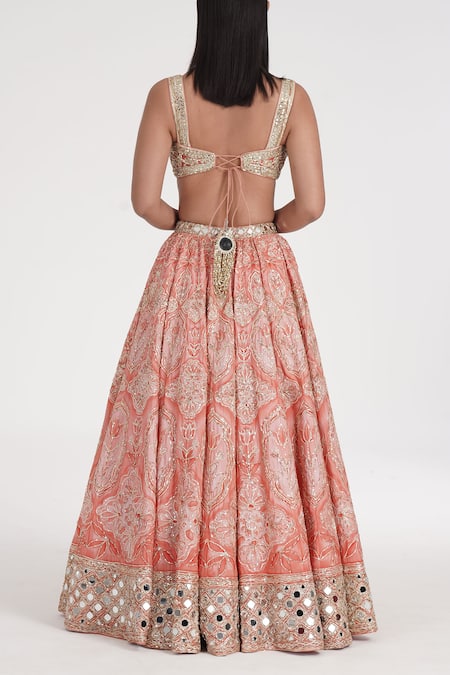 Abhinav Mishra Saffron Pale Embroidered Lehenga Set 