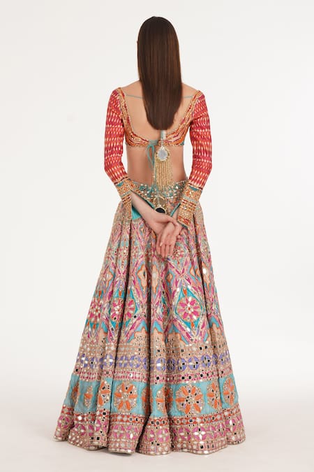 Abhinav Mishra Lake Blue Multicolour Lehenga Set 