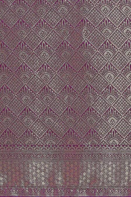 Samyukta Singhania_Purple Tassels, Zari V-neck Woven Banarasi Saree With Blouse _Online_at_Aza_Fashions