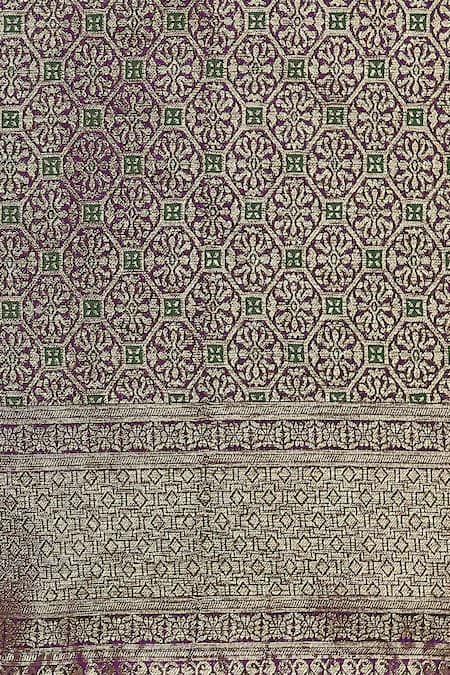 Shop_Samyukta Singhania_Purple Zari V-neck Woven Banarasi Silk Saree With Blouse 