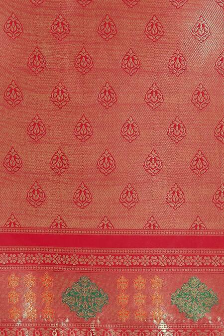 Buy_Samyukta Singhania_Red Tassels High Neck Zari Woven Banarasi Silk Saree With Blouse _Online_at_Aza_Fashions