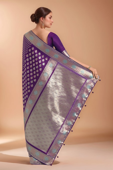 Samyukta Singhania Purple Zari Woven Banarasi Silk Saree With Blouse 
