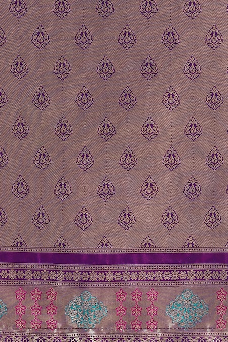 Shop_Samyukta Singhania_Purple Zari V-neck Woven Banarasi Silk Saree With Blouse 
