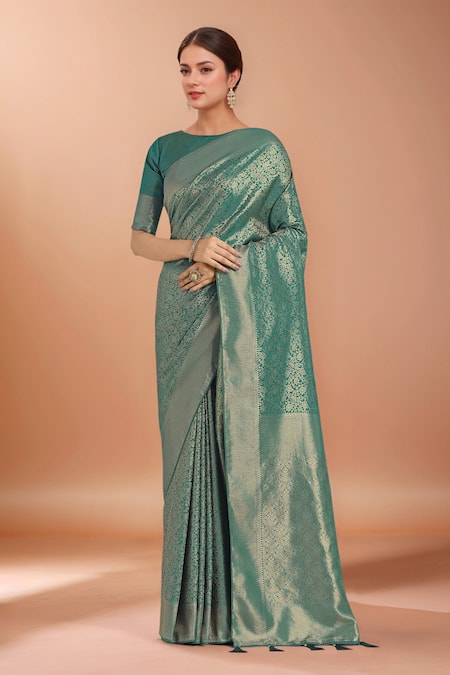 Samyukta Singhania Teal Zari Woven Banarasi Silk Saree With Blouse 